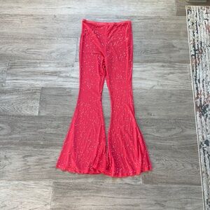 Pink Flared Pants with Rhinestone Accents